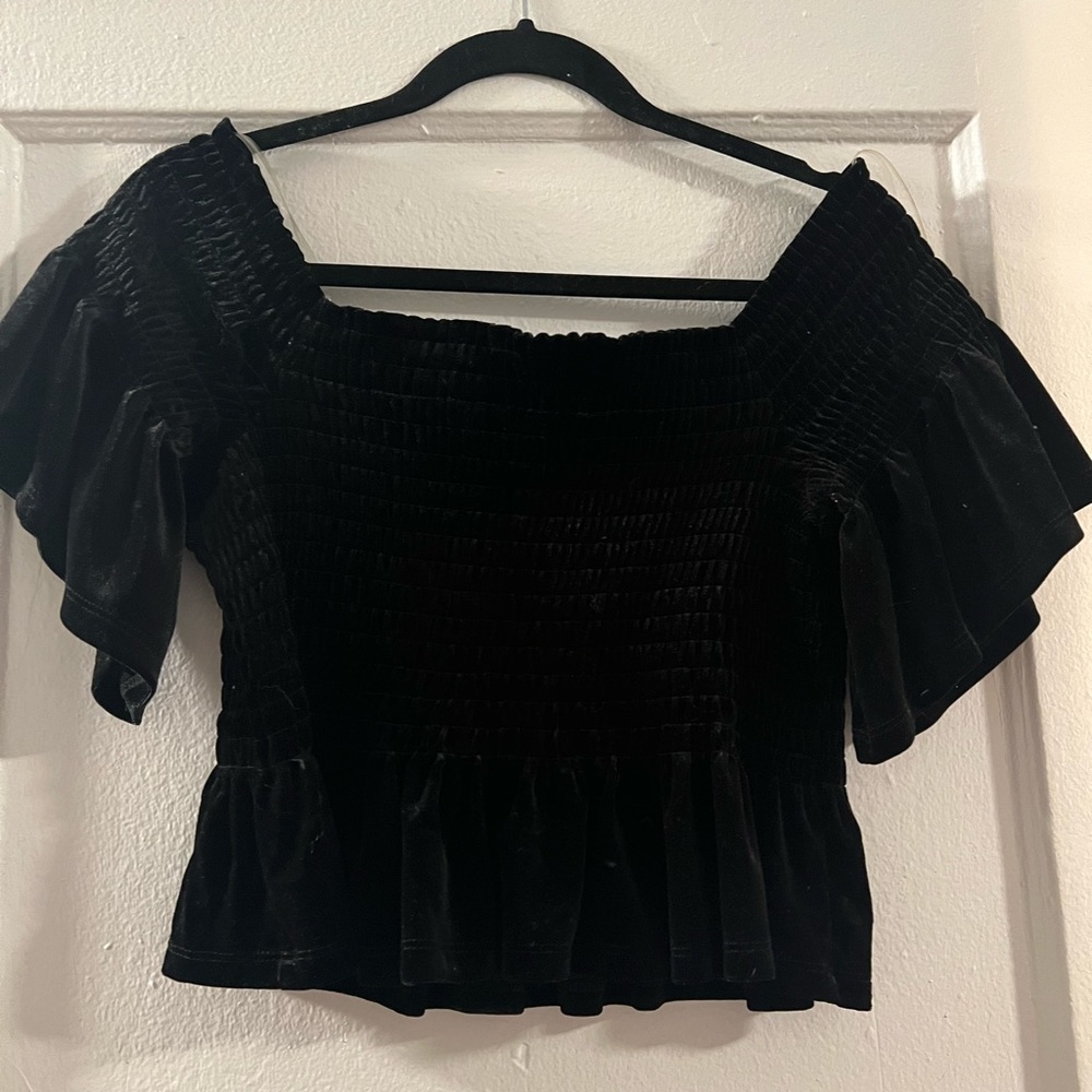 BP. Ruched, ruffle, off the shoulder velvet top - NORDSTROM